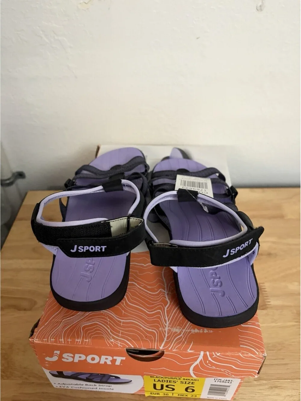 JSport Kaia Sport Sandals Black/Purple Adjustable Straps NIB - Size 6